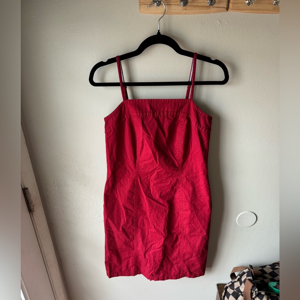 Vintage Tommy Hilfiger Red Cotton Mini Dress with Lace Up Back Size 4